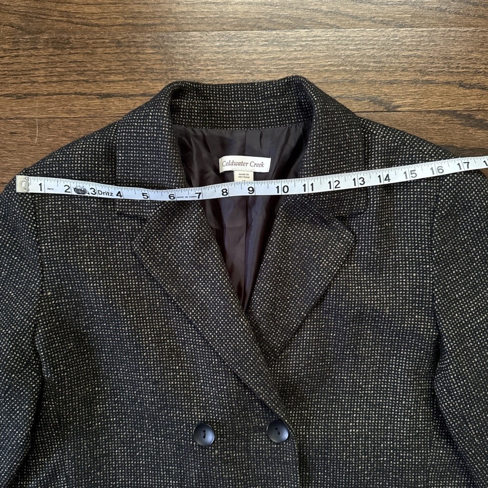 Coldwater Creek Blazer‎ Tweed Double Breasted Career Jacket Black Tan Size 14 - Picture 4 of 11